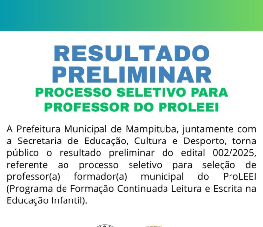 RESULTADO PRELIMINAR – PROCESSO SELETIVO PARA PROFESSOR(A) FORMADOR(A) MUNICIPAL DO PROLEEI 2025
